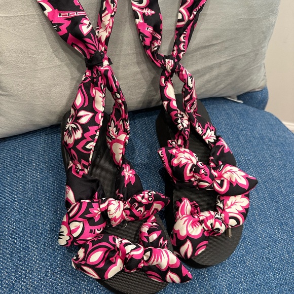 Floral Black and Pink Sandals